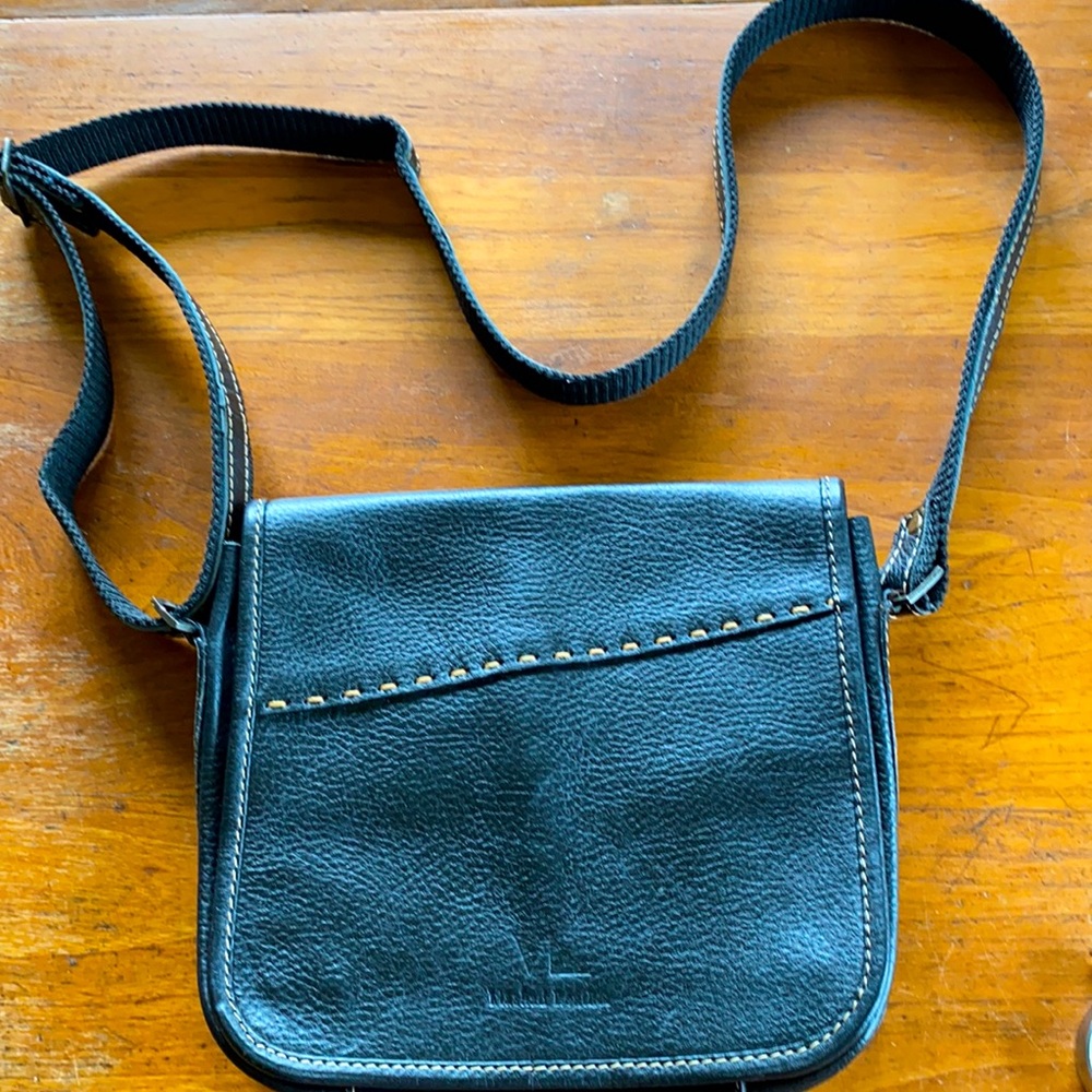 Mashad leather black messenger style crossbody bag